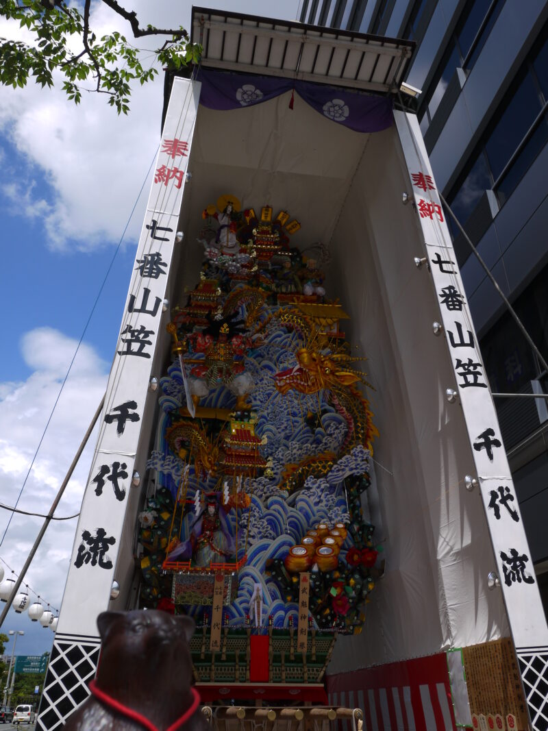 博多祇園山笠 7番 飾り山笠 千代流 表標題「武魁神剣誉」2013年7月